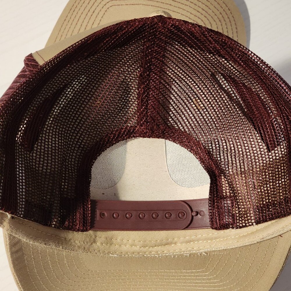 LOVE PNW Patched Khaki/Maroon Mesh Snapback Trucker Hat - Picture 3 of 3